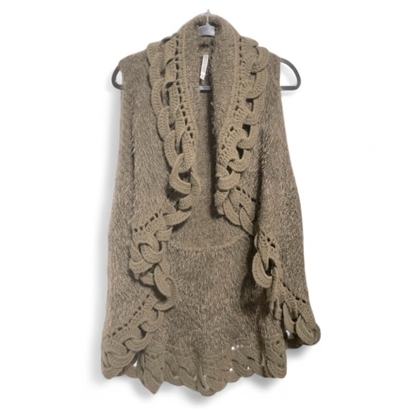 MONOREN Crochet Knit vest/ jacket, Faux Fur Brown SZ L - Picture 2 of 14